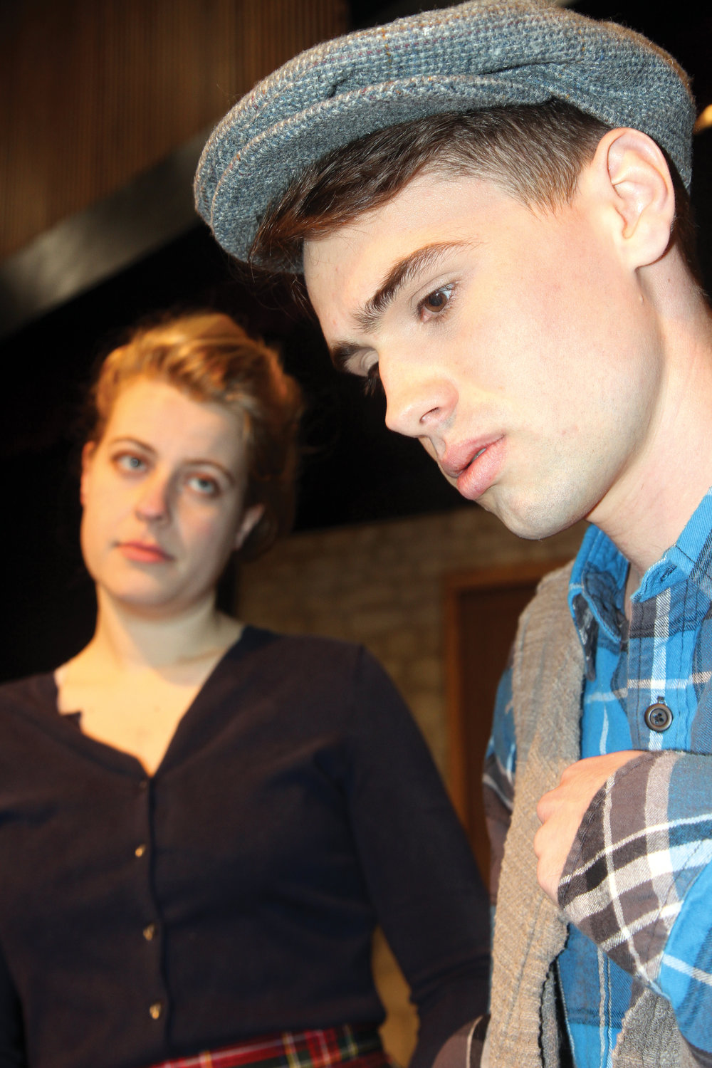 Rose Burt, left, as Helen McCormick, has been sharpening her Irish accent for the debut of the play. At right is Tristan Riley as Billy. Leader photo by Chris McDaniel.
